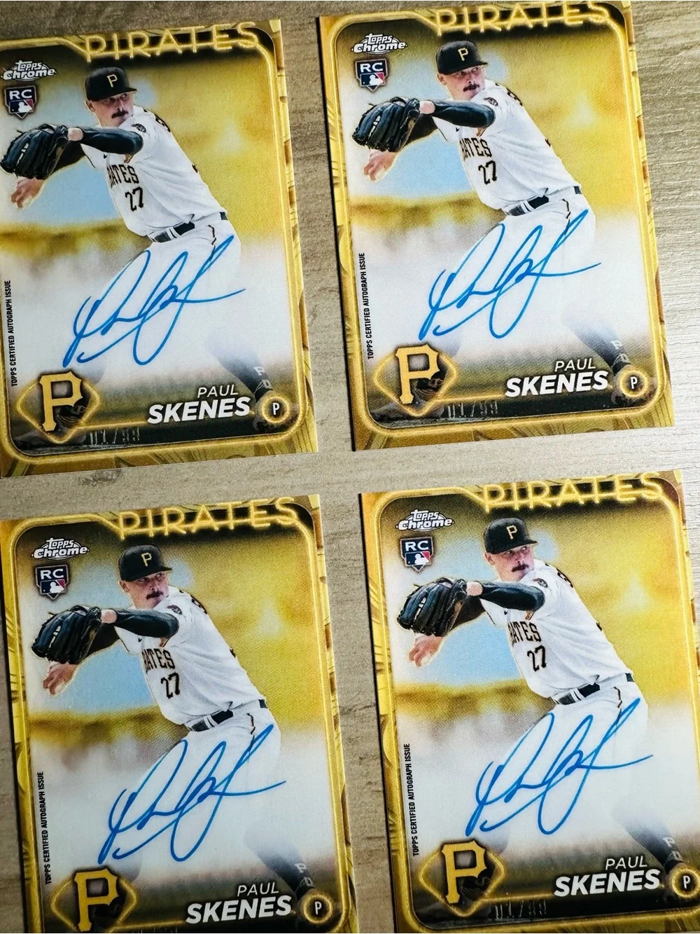 Paul Skenes Lot of (4) Signed Rookie 2024 Topps Chrome Novelty Cards. Pirates.